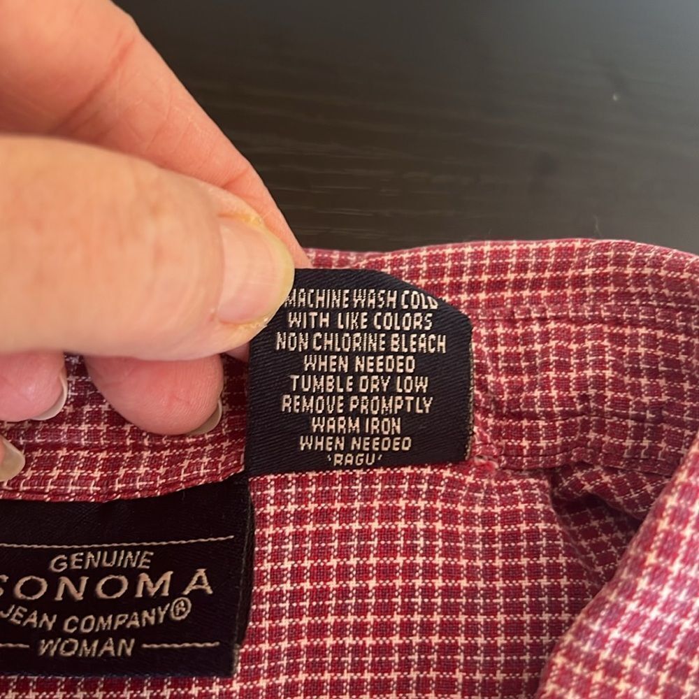 Sonoma Woman Jean Company Micro Check Red and White Short Sleeve Shirt ~ Size 2X - Picture 6 of 6